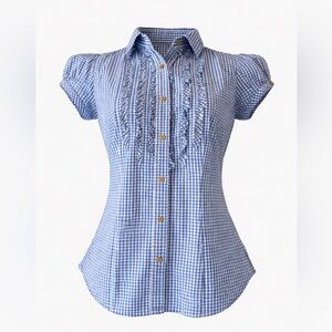 Bitten Sarah Jessica Parker Gingham Ruffle Blouse | Size Small
